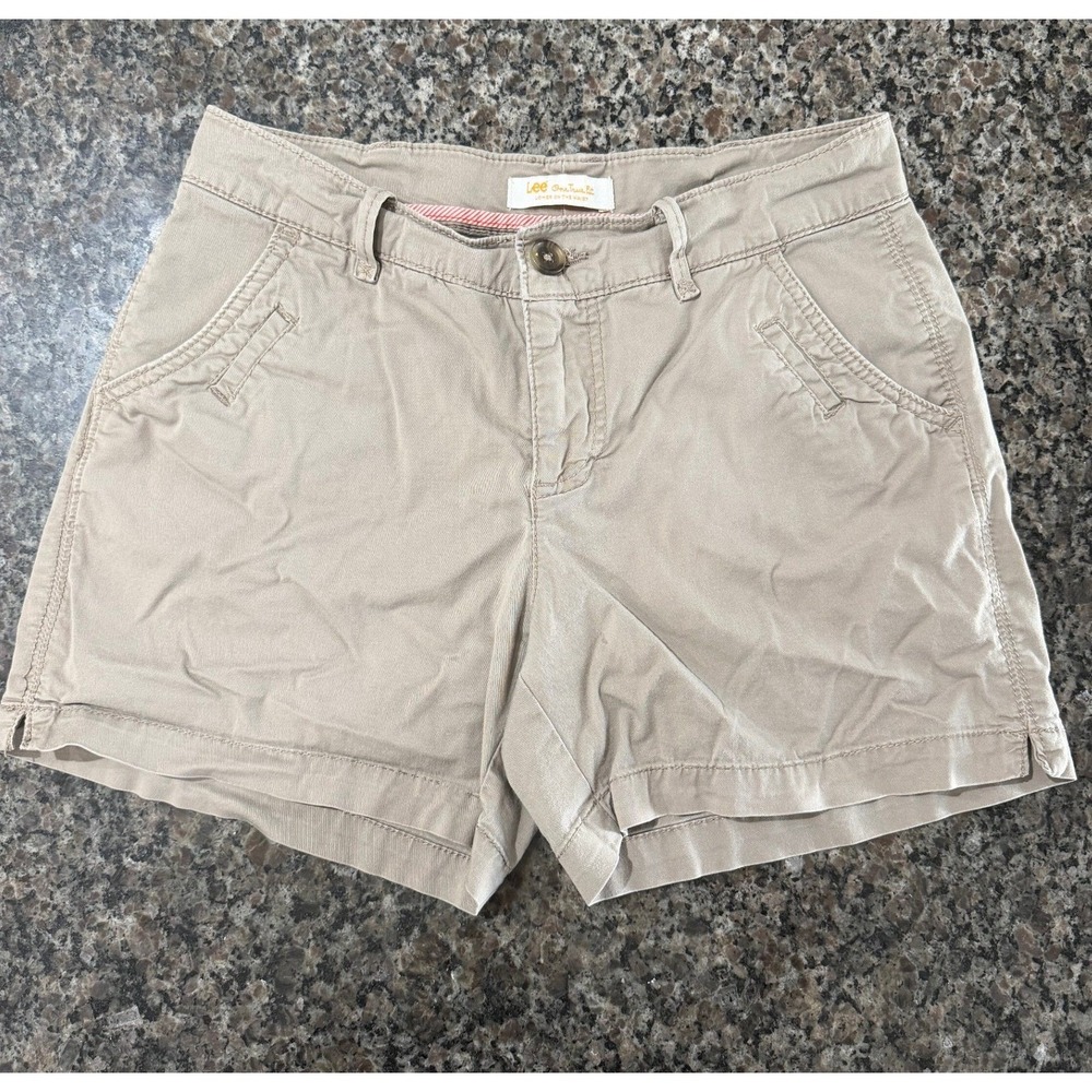Lee One True Fit Khaki‎ Shorts Womens 8 M Tan Chino Stretch Lower On The Waist